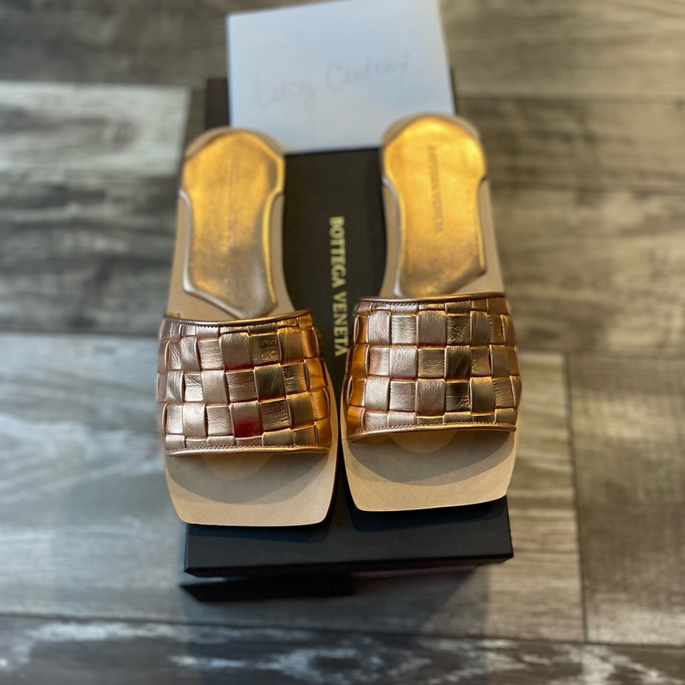 Bottega Venetta rose gold slides